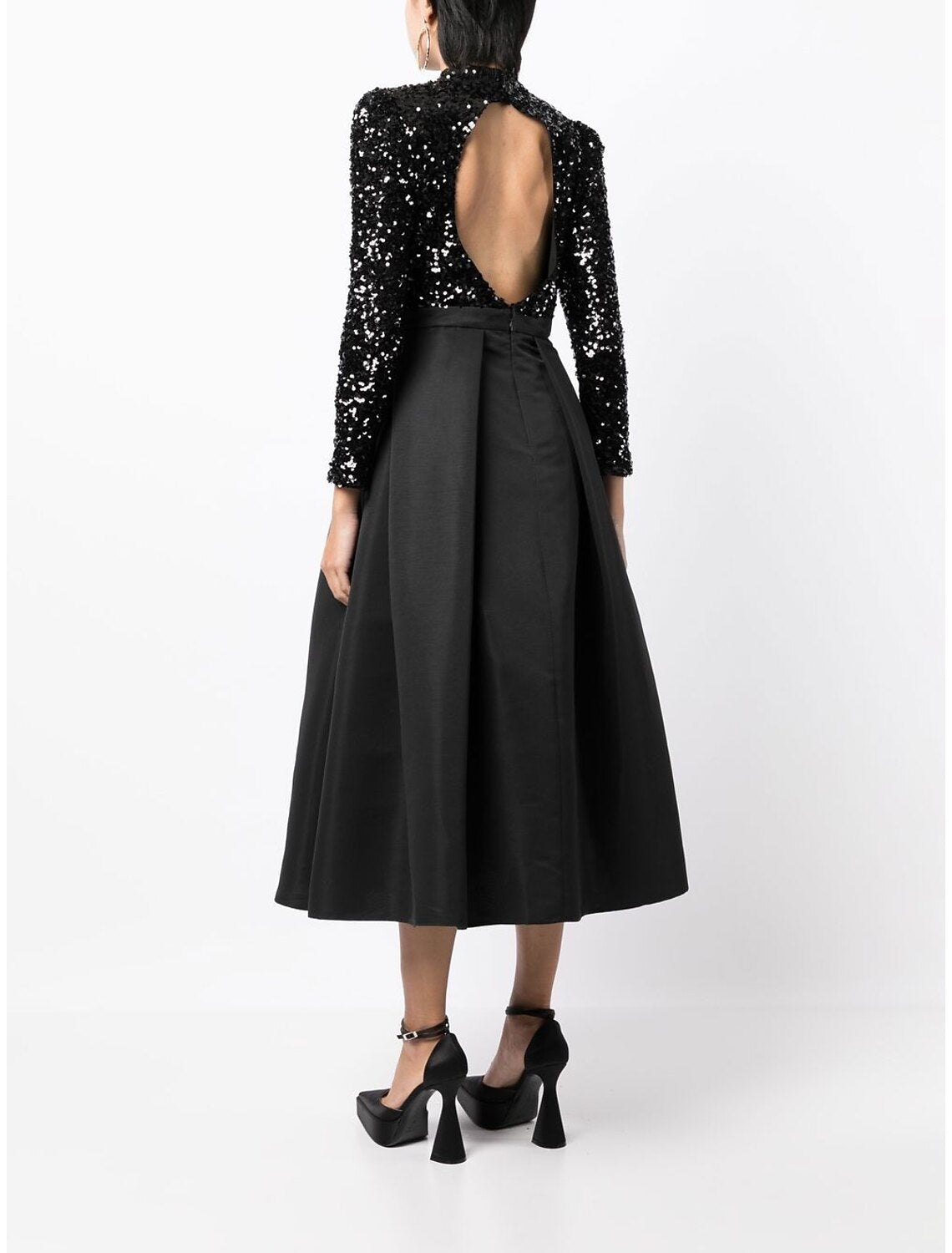 Wholesale A-Line Cocktail Dresses Backless Black Dress Wedding Party Wear Tea Length Long Sleeve High Neck Satin with Sequin
